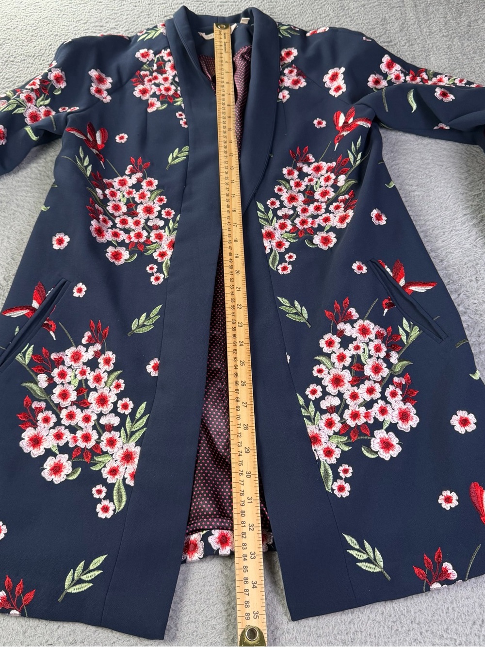Soft Surroundings Jacket Kimono Womens Small Navy Floral Embroidered Lined - Picture 9 of 13